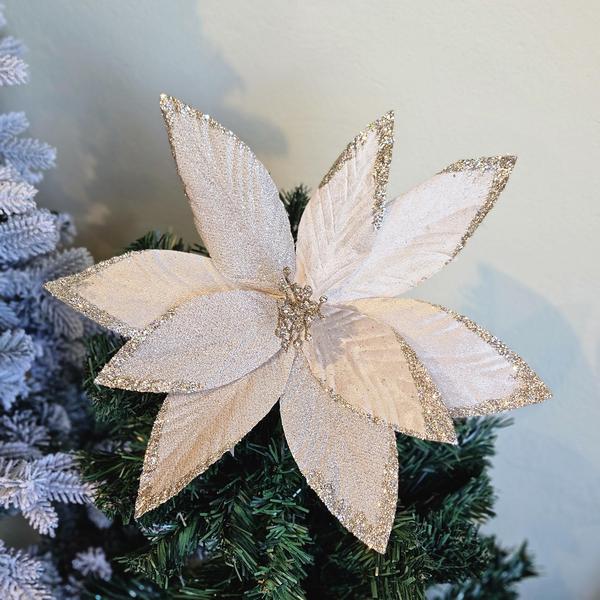 Imagem de 2 Flores de natal em tecido poinsetia champanhe luxo 32cm