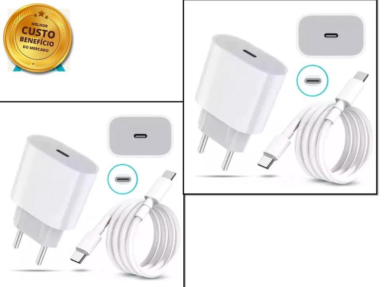 Imagem de 2 Fontes + 2 Cabo Carregador Usb-c 20w Turbo Compatível Modelo iPhon 15 