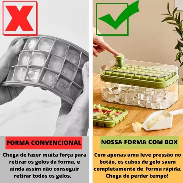 Imagem de 2 Forma Gelo Tampa 64 Cubos Bandeja Silicone Caixa e Colher