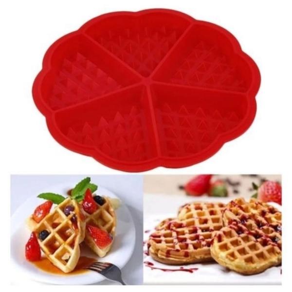 Imagem de 2 Formas Silicone Para Waffles Coração 5 Cavidades 17,5 Cm