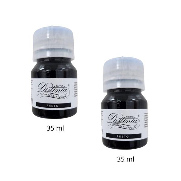 Imagem de 2 Frascos - 35ml - Tinta Distinta Aquarela Liquida Preta