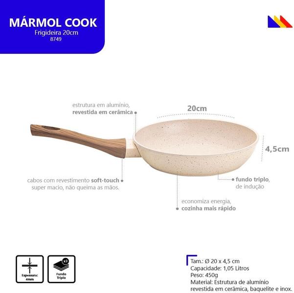 Imagem de 2 Frigideiras Mimo Style Linha Cook 20/22cm Estrutura Alumínio Revestida Cerâmica Cabo Soft Touch Gás Elétrico Indução