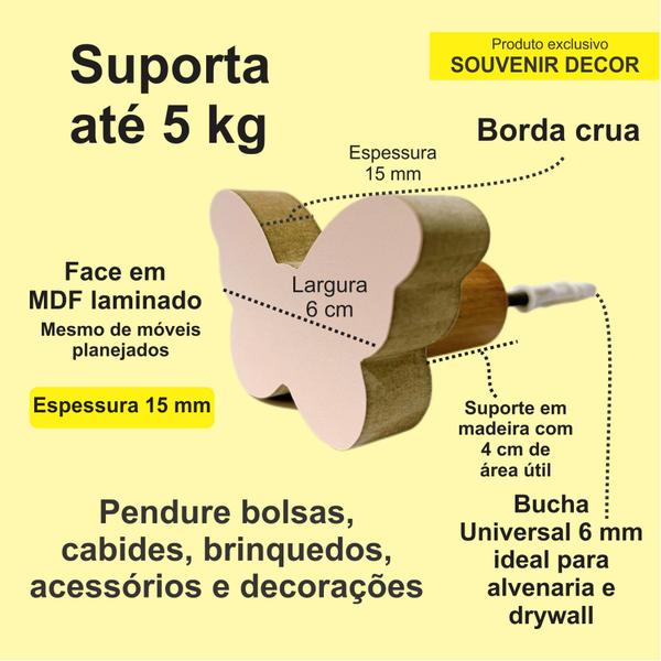 Imagem de 2 Ganchos parede borboleta infantil decoração bebê 2Bobb15c