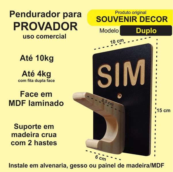 2 Ganchos pendurador provador de loja Sim Não pino duplo - Souvenir Decor Imagem de 2 Ganchos pendurador provador de loja Sim Não pino duplo