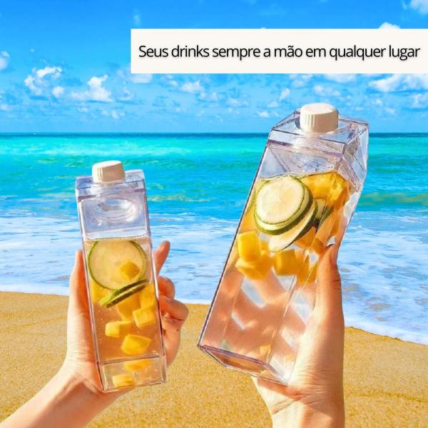 Imagem de 2 Garrafa Caixa de Leite Acrílico transparente Bebida Suco Água Chá Geladeira com tampa 500ml 1000ml