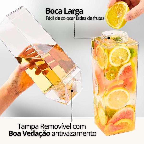 Imagem de 2 Garrafas Caixa de Leite Acrílico transparente Geladeira Bebidas Suco Água Chá caixinha 500ml