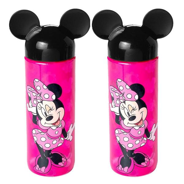 Imagem de 2 Garrafinhas da Minnie com Orelhas Rosa Estampada 500ml