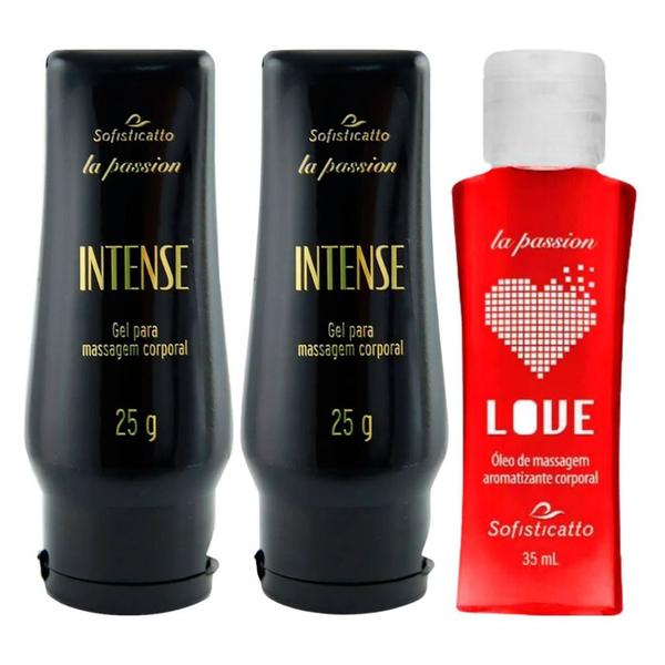 Imagem de 2 Gel Lubrifante Intense + 1 Óleo para Massagem Sensual Love Hot Morango