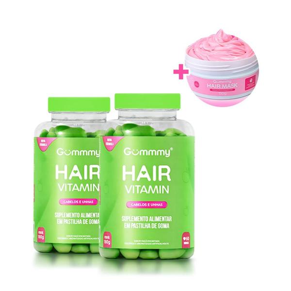 Imagem de 2 Gummy Vitamina Em Goma Maça Verde Unha Cabelo + Hair Mask