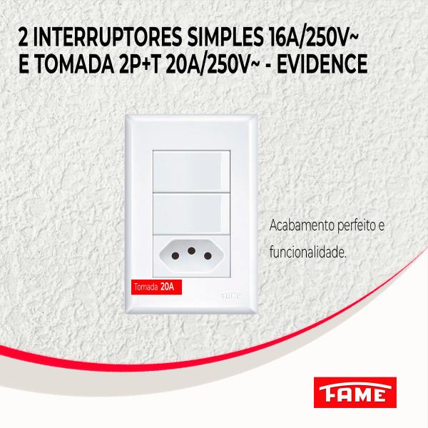 Imagem de 2 Interruptores Simples 1 Tomada 2p+t 20a/250v Placa Abs