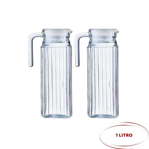 Imagem de 2 Jarras De Vidro 1 Litro Suiça Transparente Suco Água