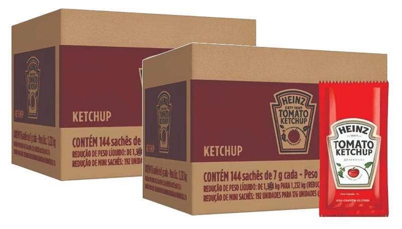 Imagem de 2 Ketchup Em Sachê 7g Heinz - Caixa Com 144 Sachês 1,008kg