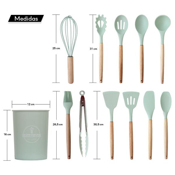 Imagem de 2 Kit 12 Peças Utensílios de Silicone Antiaderente Cor Verde