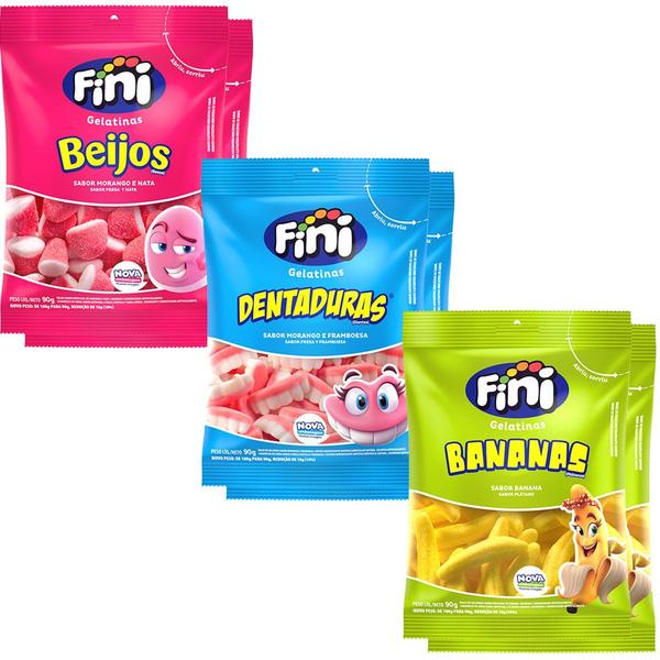 2 Kit de Balas de Gelatina: Beijo Morango 90G + Dentaduras 90G + Bananas 90G - Fini Imagem de 2 Kit de Balas de Gelatina: Beijo Morango 90G + Dentaduras 90G + Bananas 90G - Fini