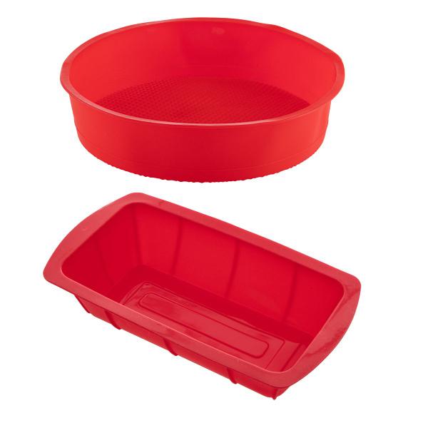 Imagem de 2 Kit Forma Redonda Bolo + Forma Para Pão Sortida Silicone