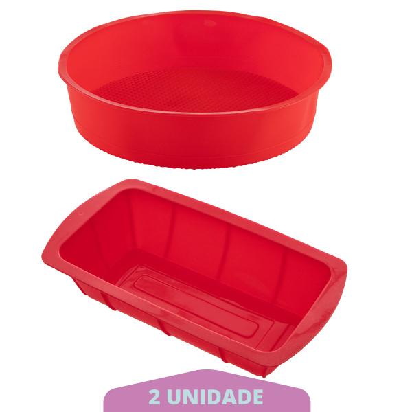 Imagem de 2 Kit Forma Redonda Bolo + Forma Para Pão Sortida Silicone