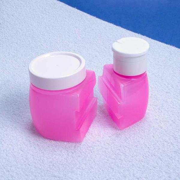 Imagem de 2 Kit Porta Algodão E Dosador Acetona Manicure Rosa Santa