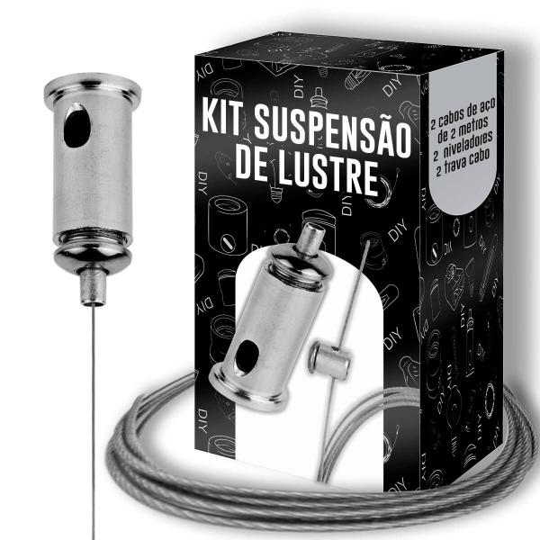 Imagem de 2 Kit Suspenção p/ lustres - 2M Cabo Aço + Nivelador + Trava