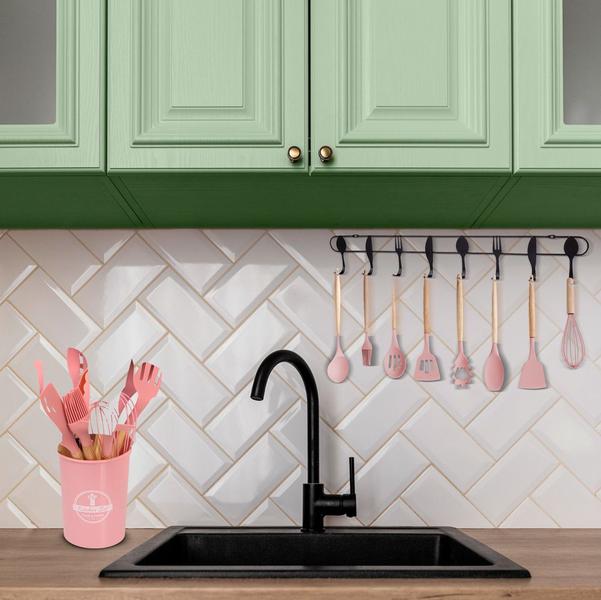 Imagem de 2 Kit Utensílios De Cozinha Silicone Várias Peças Cor Rosa