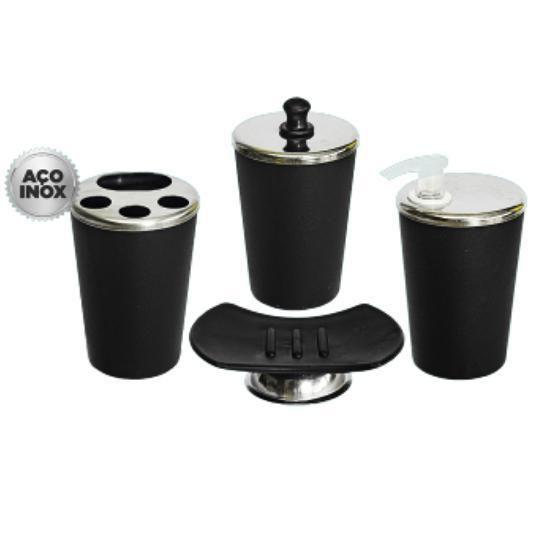 Imagem de 2 Kits Lavabo Preto Banheiro Inox Com 8 Peças Conjunto Luxo