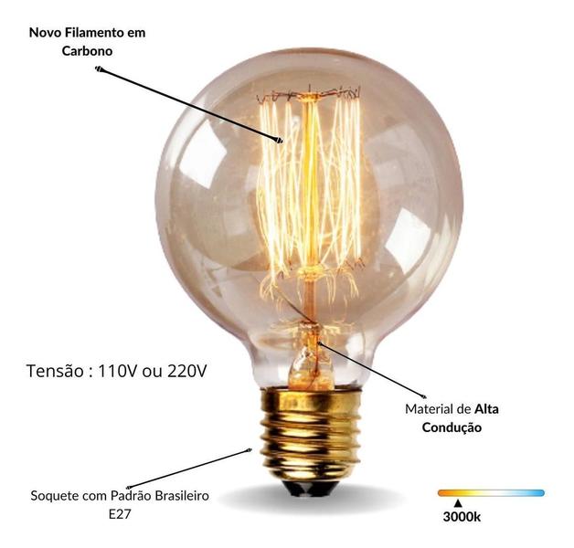 Imagem de 2 Lâmpada Filamento Carbono G80 Vintage Retro 40W 110V