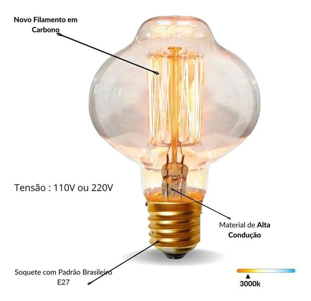 Imagem de 2 Lâmpada Filamento Carbono Retro Vintage Ambar Br85 Kit C/2