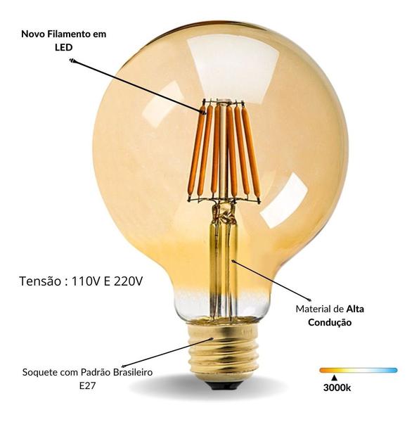 Imagem de 2 Lâmpada Globo G80 Filamento Led Retro Vintage Tomas Edison