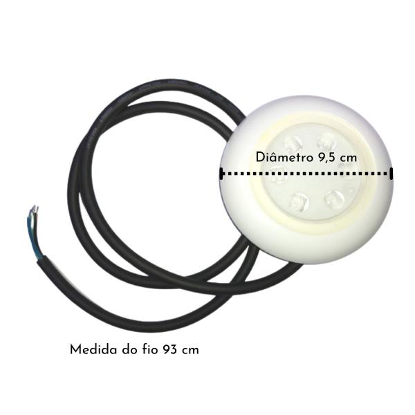 Imagem de 2 Lâmpadas Luz Luminária Redonda Colorida RGB 9W De 6 Leds Com 9,5Cm 12V IP68 Submersível Subaquática Para Piscinas