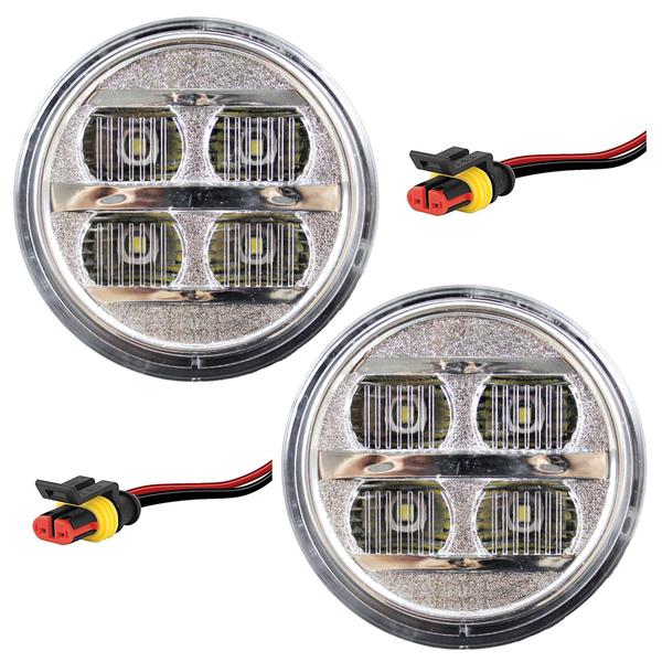 Imagem de 2 Lanterna Ré Ônibus Caminhão 70mm 4 Led CRISTAL BIVOLT + Conector