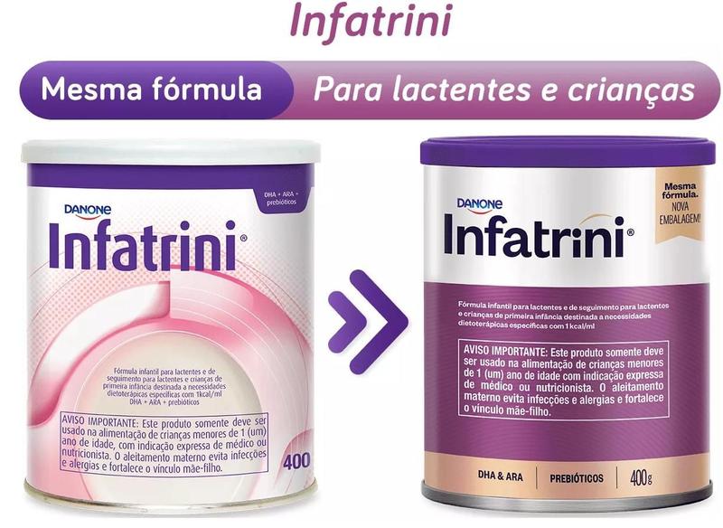 Imagem de 2 Latas -Infatrini -Fórmula infantil em pó Danone- 400g -Sem Sabor