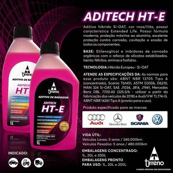 Imagem de  2 Litros - 1L Aditivo Radiador Híbrido HT-E Lilás Rosa Concentrado Líquido Arrefrecimento Original Tirreno + 1L Àgua Desmineralizada VW Audi Mercedes