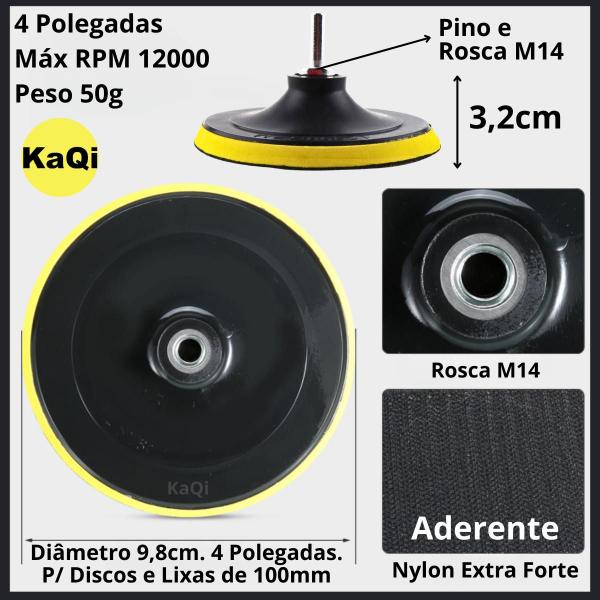 Imagem de 2 Lixas 4 Pol. 100mm Diamantada Grão + 1 Disco Prato Suporte + 1 Pino M14 Granito Mármore KaQi