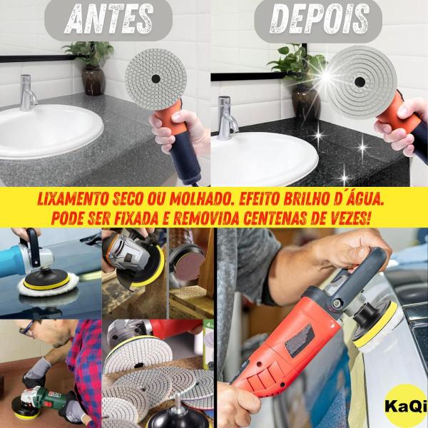 Imagem de 2 Lixas 4 Pol. 100mm Diamantada Grão + 1 Disco Prato Suporte + 1 Pino M14 Granito Mármore KaQi