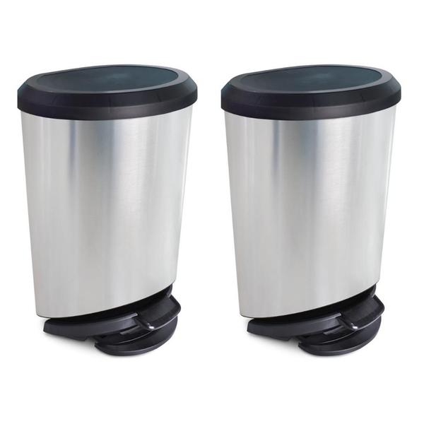2 Lixeira Cesto Plástico Metalizado Inox 10L Com Tampa Pedal - Arqplast Imagem de 2 Lixeira Cesto Plástico Metalizado Inox 10L Com Tampa Pedal