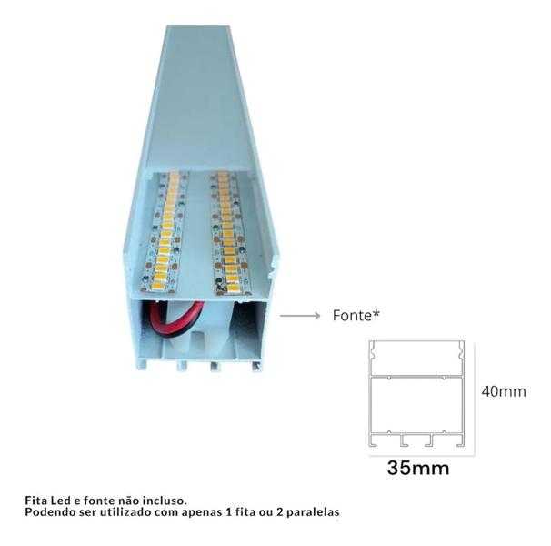 Imagem de 2 Luminária Perfil Sobrepor 1m 35mm C/ Fita Fonte Alojamento