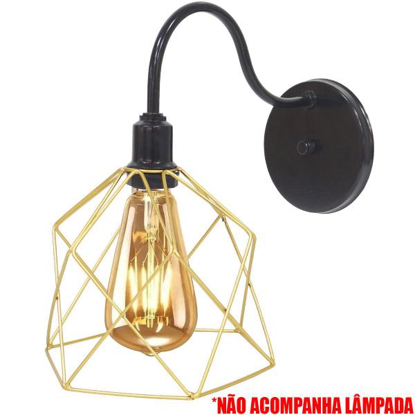 Imagem de 2 Luminárias Arandela de Parede Aramada Cálice Dourada Industrial Retro Preto Agp Ilumini