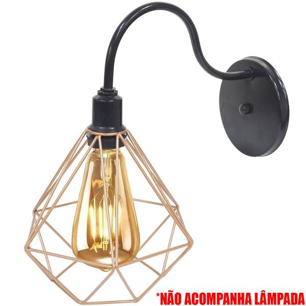 Imagem de 2 Luminárias Arandela de Parede Aramada Diamante Cobre Rose Gold Industrial Retro Preto Agp Ilumini