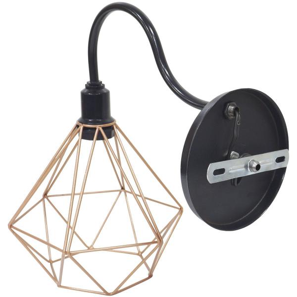 Imagem de 2 Luminárias Arandela de Parede Aramada Diamante Cobre Rose Gold Industrial Retro Preto Agp Ilumini