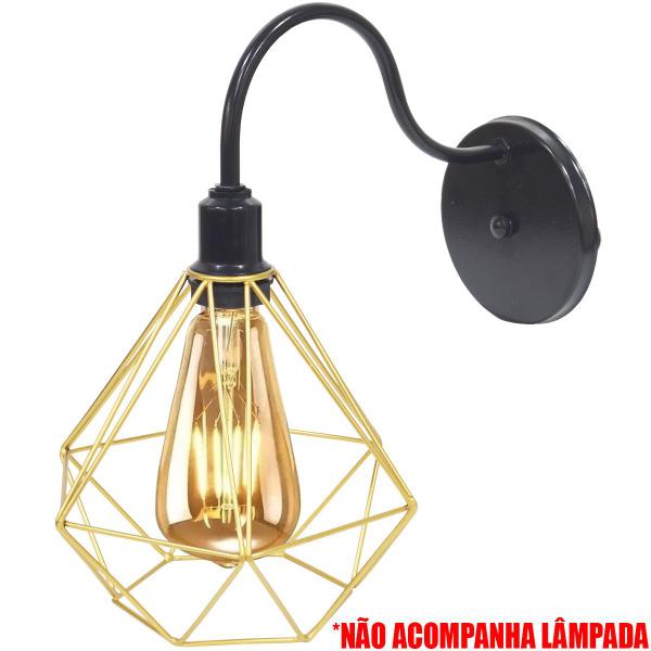 Imagem de 2 Luminárias Arandela de Parede Aramada Diamante Dourada P Industrial Retro Preto Agp Ilumini