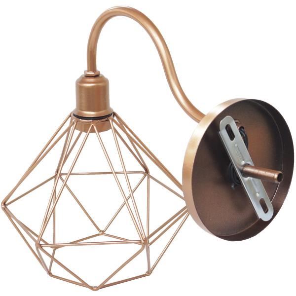 Imagem de 2 Luminárias Arandela de Parede Aramada Diamante P Industrial Retro Cobre Rose Gold Agp Ilum Vintage