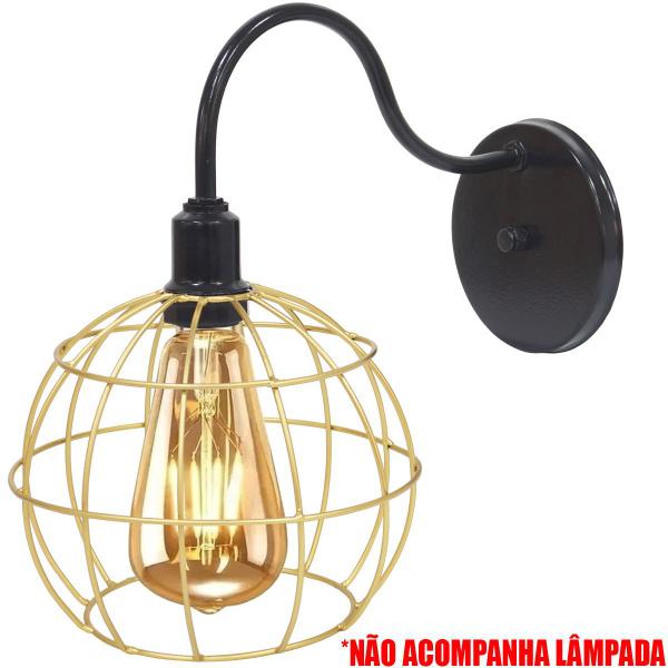 Imagem de 2 Luminárias Arandela de Parede Aramada Globo Dourada Industrial Retro Preto Agp Ilumini