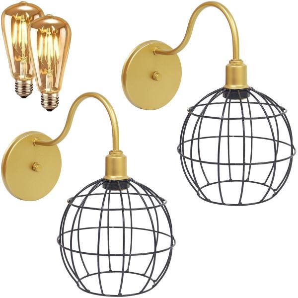 Imagem de 2 Luminárias Arandela de Parede Aramada Globo Industrial Retro + 2 Lâmpadas Led ST64 Vintage