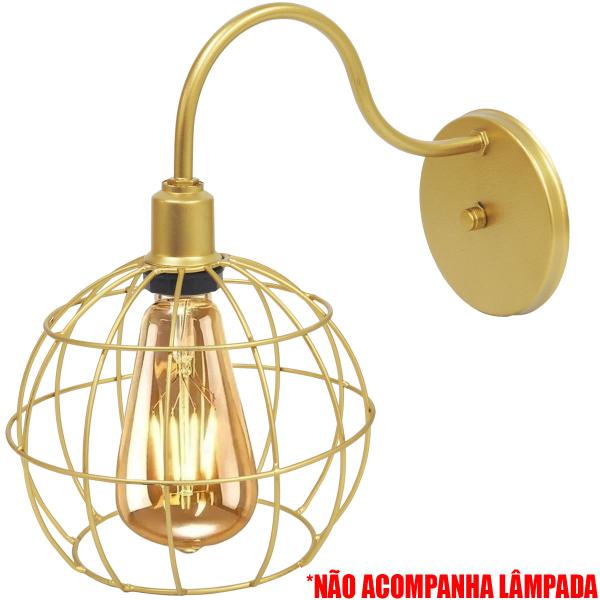 Imagem de 2 Luminárias Arandela de Parede Aramada Globo Industrial Retro Dourada Agp Ilumini Vintage