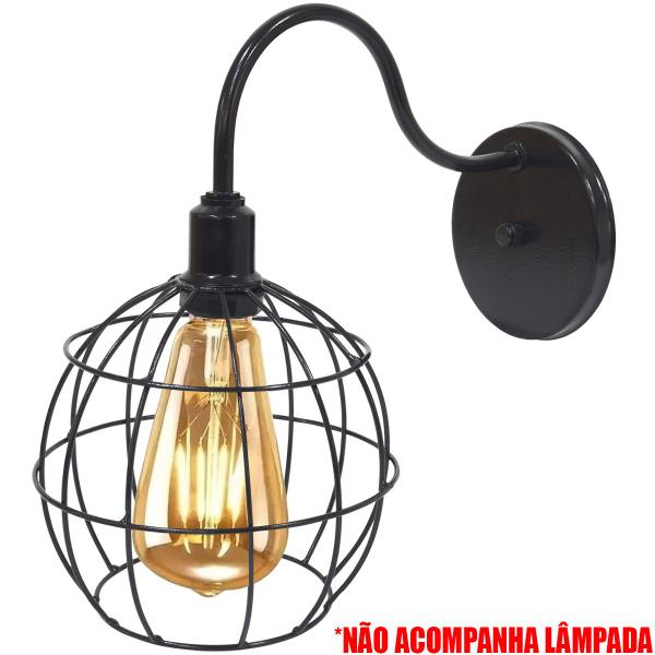 Imagem de 2 Luminárias Arandela de Parede Aramada Globo Industrial Retro Preta Agp Ilumini Vintage