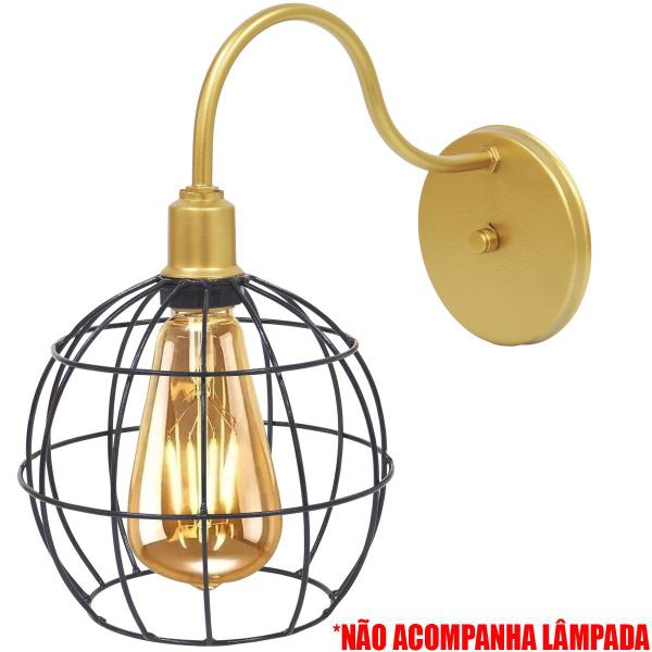 Imagem de 2 Luminárias Arandela de Parede Aramada Globo Preto Industrial Retro Dourada Agp Ilumini