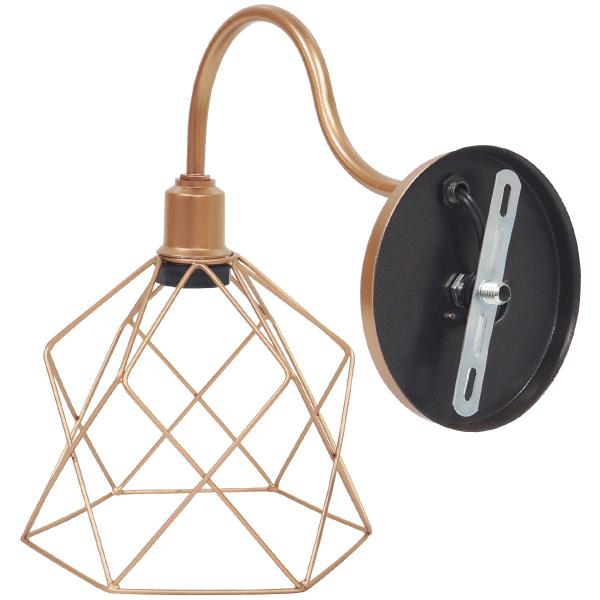 Imagem de 2 Luminárias Arandela Parede Aramada Cálice Industrial Retro + Lâmpadas Led Cobre Rose Gold