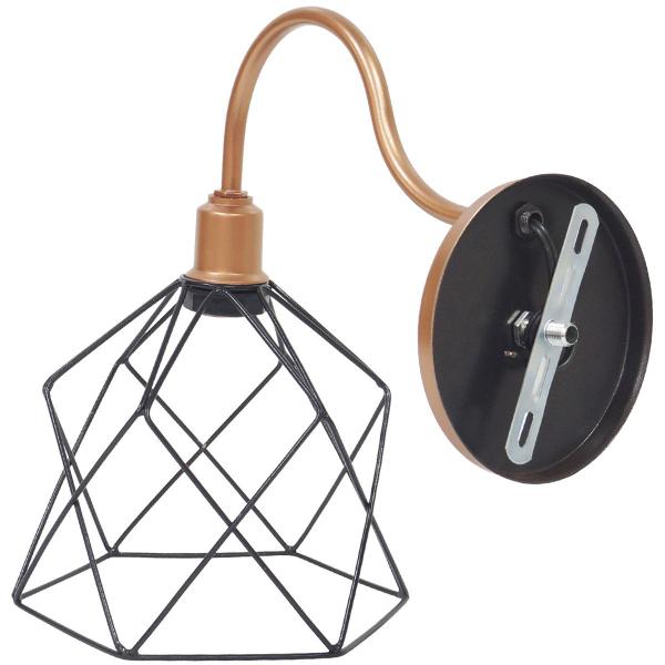 Imagem de 2 Luminárias Arandela Parede Aramada Cálice Industrial Retro + Lâmpadas Led Cobre Rose Gold/Preto