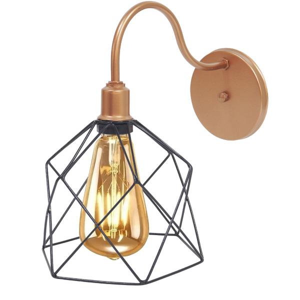 Imagem de 2 Luminárias Arandela Parede Aramada Cálice Industrial Retro + Lâmpadas Led Cobre Rose Gold/Preto