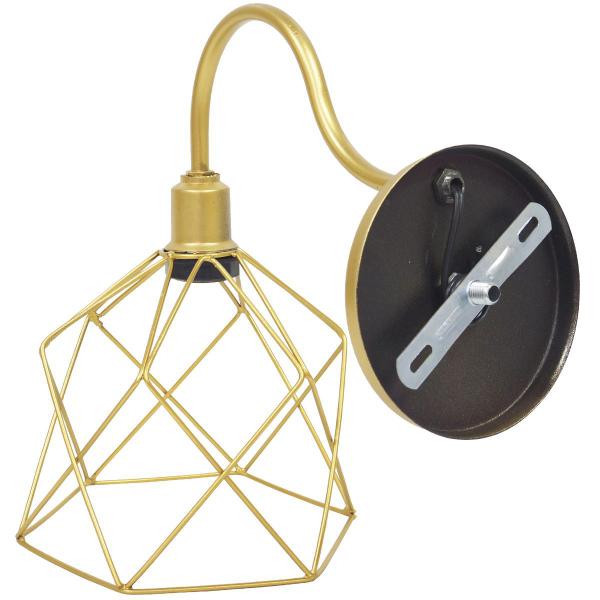 Imagem de 2 Luminárias Arandela Parede Aramada Cálice Industrial Retro + Lâmpadas Led Dourado