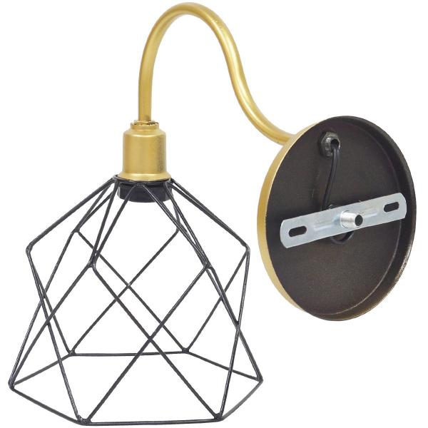 Imagem de 2 Luminárias Arandela Parede Aramada Cálice Industrial Retro + Lâmpadas Led Dourado/Preto